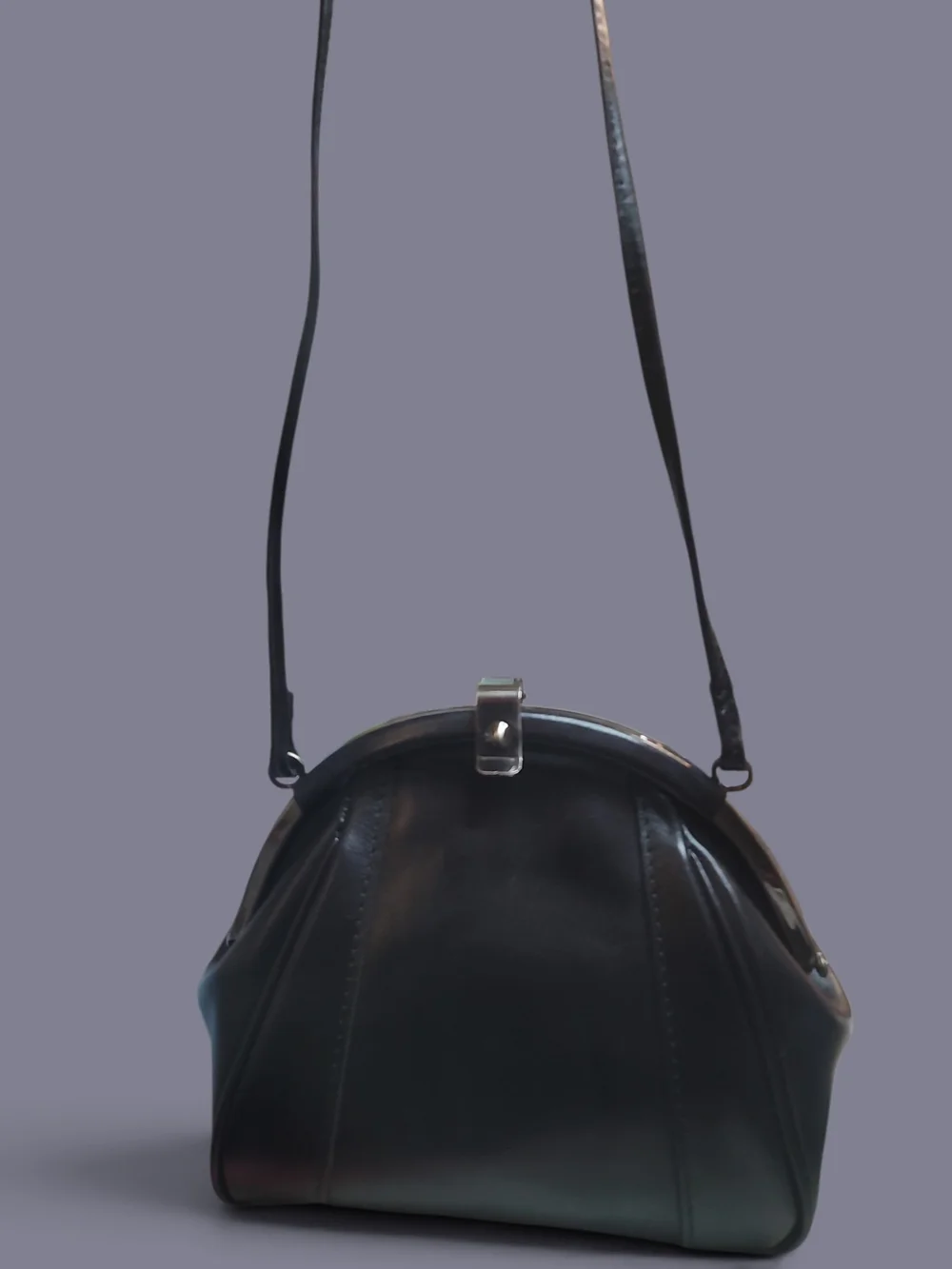 Patricia Nash Portafina Frame Black Leather Kisslock Crossbody Bag EUC
